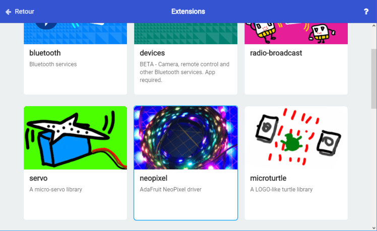 Sélection de la bibliothèque neopixel