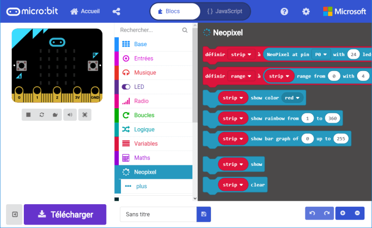 Ajoutde la bibliothèque neopixel dans MakeCode