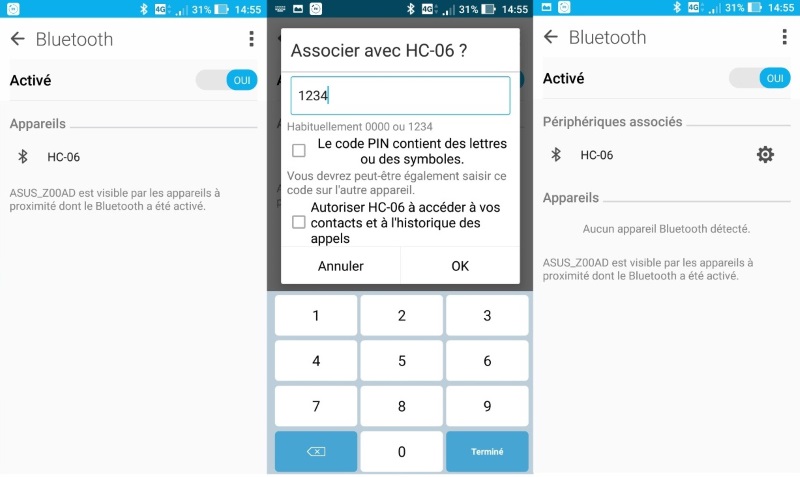 Associer le module Bluetooth avec un smartphone Android.