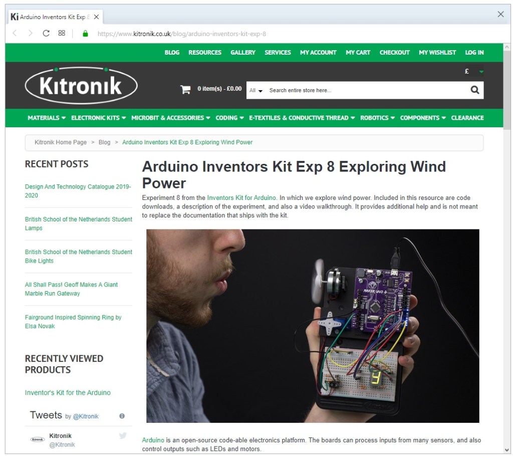 Site internet de la 8ème expérience, mesure de l'électricité produite en soufflant sur le ventilateur