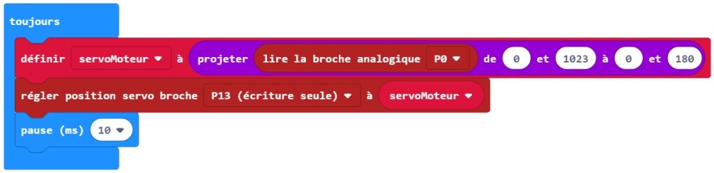 Programme MakeCode pour tester les servomoteurs