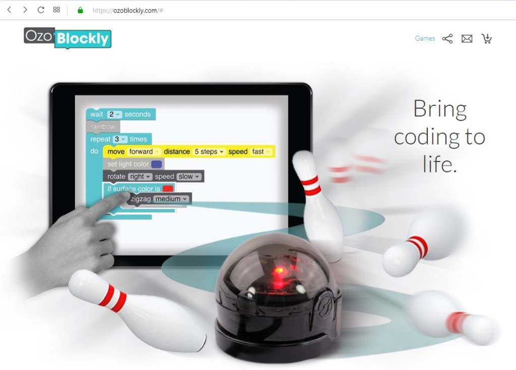 Page d'acceuil du programme Ozoblockly