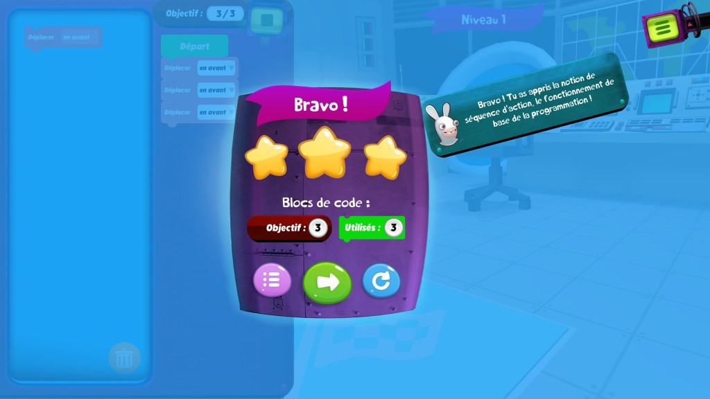 1er niveau réussi de Rabbids Coding