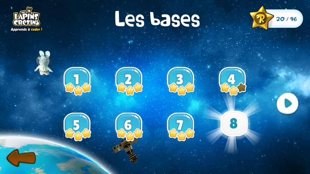 Les étoiles du jeu Rabbids Coding
