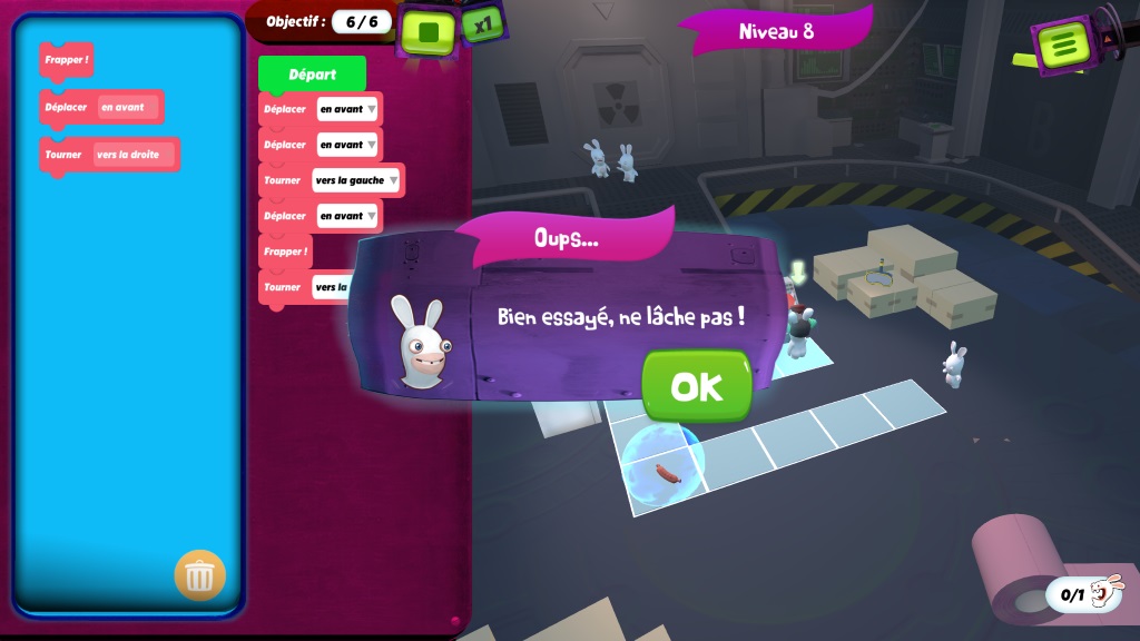 Erreur de code sur le jeu Rabbids Coding