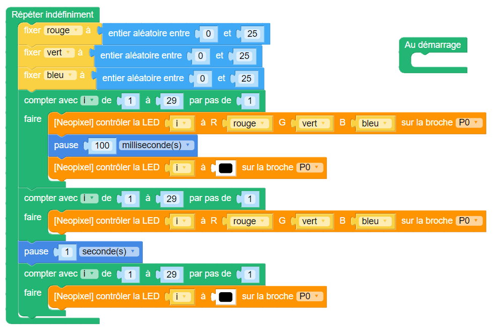 Code Vittascience pour programmer les LED Neopixel