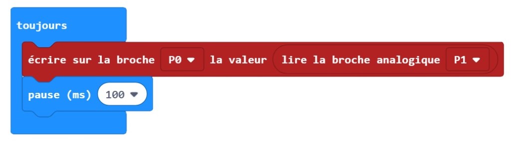 Code MakeCode pour programmer le potentiomètre