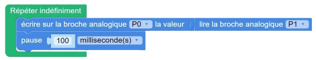 Code Vittascience pour programmer le potentiomètre