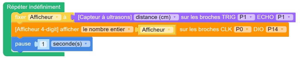 Code Vittascience pour programmer le capteur à ultrasons