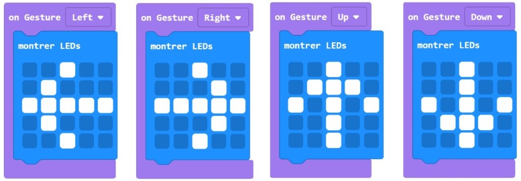 Code MakeCode pour programmer le détecteur de gestes