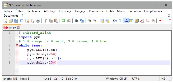 Le programme Blink sur Pyboard