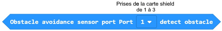 Le bloc "Obstacle avoidance sensor port Port... detect obstacle"