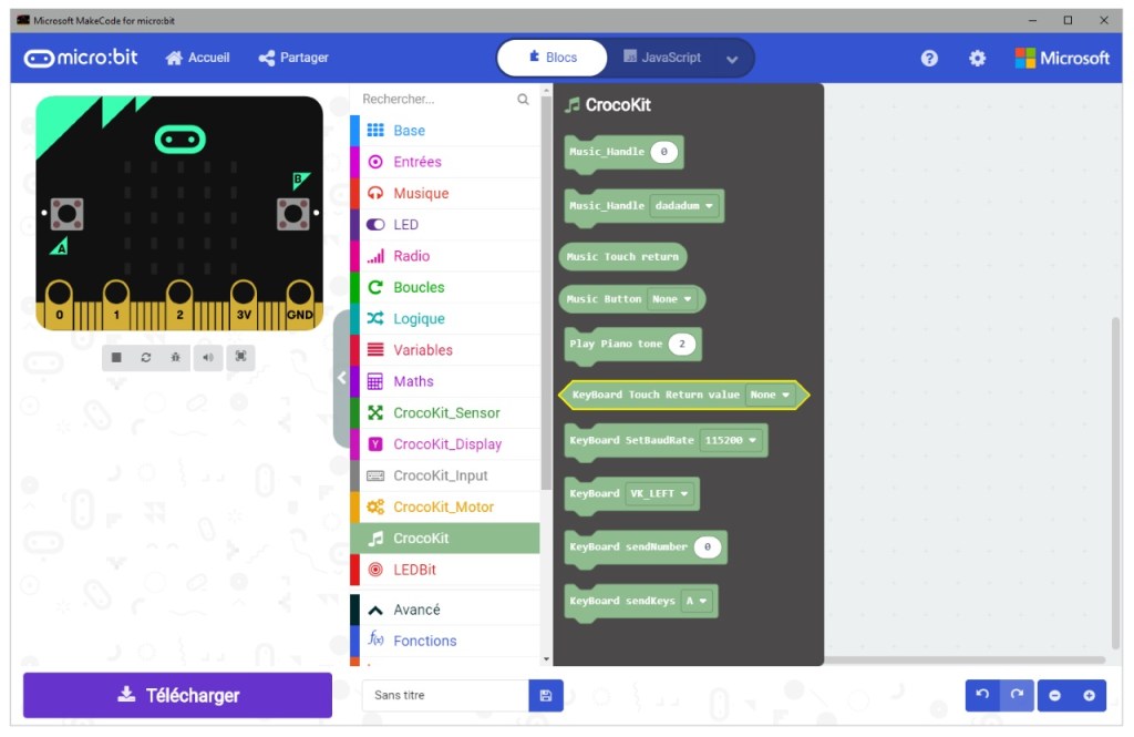 Make Code avec les nouveaux blocs de la bibliothèque Croco-Kit