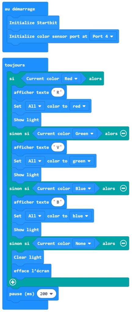 Programmation du capteur à reconnaissance de couleurs du kit DaDa:bit