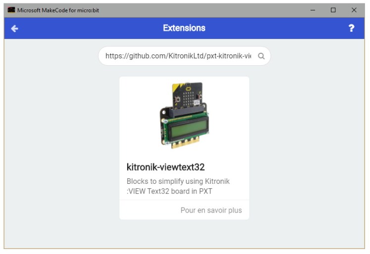 Installation de la bibliothèque kitronik-viewtext32