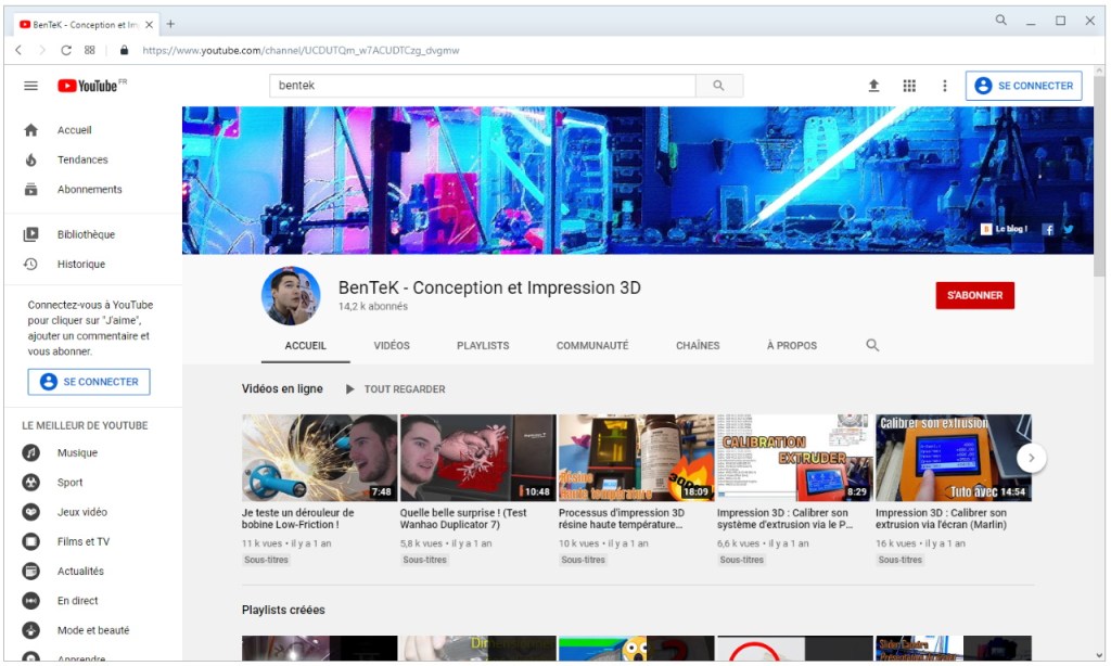 La chaîne Youtube de BenTek