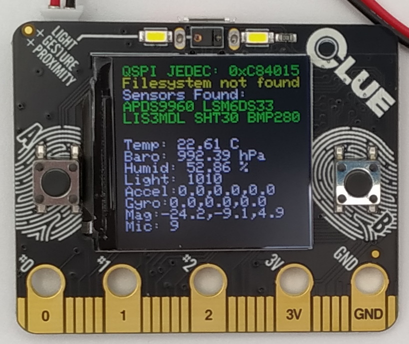 Programme de test de la carte Adafruit CLUE