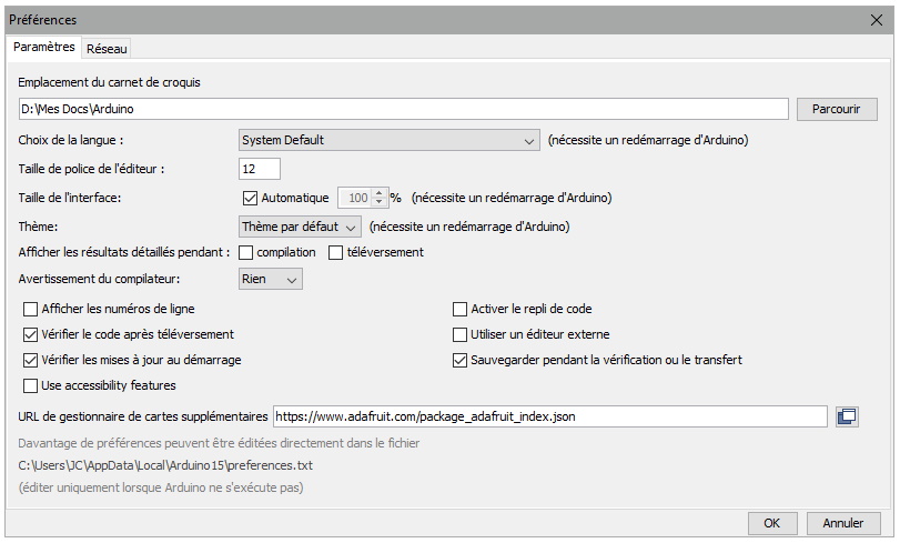 Ajout de cartes supplémentaires à l'IDE Arduino