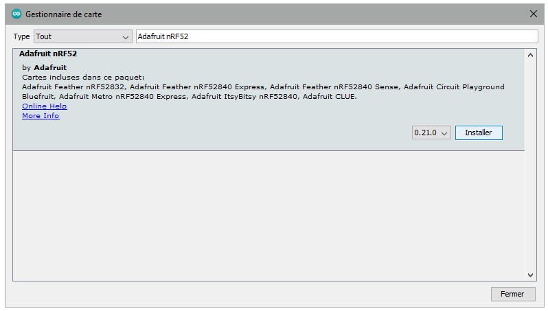 Ajout des cartes Adafruit nRF52 à l'IDE Arduino