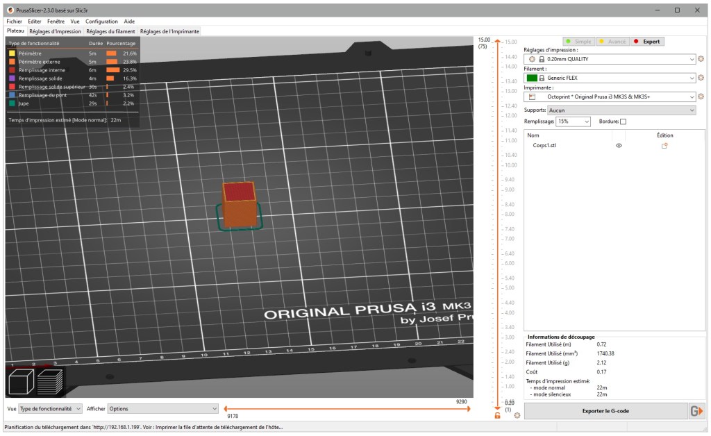 Cube de test avec PrusaSlicer