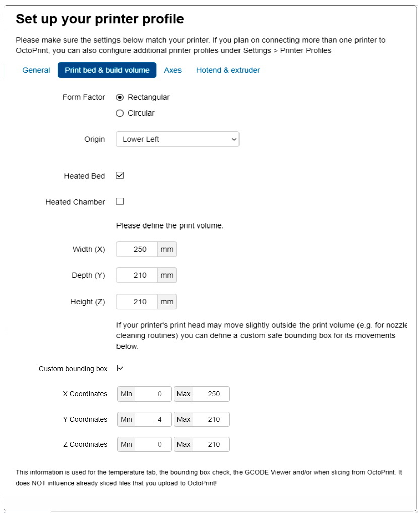 Paramètres Octoprint pour l'imprimante Prusa I3 MK3