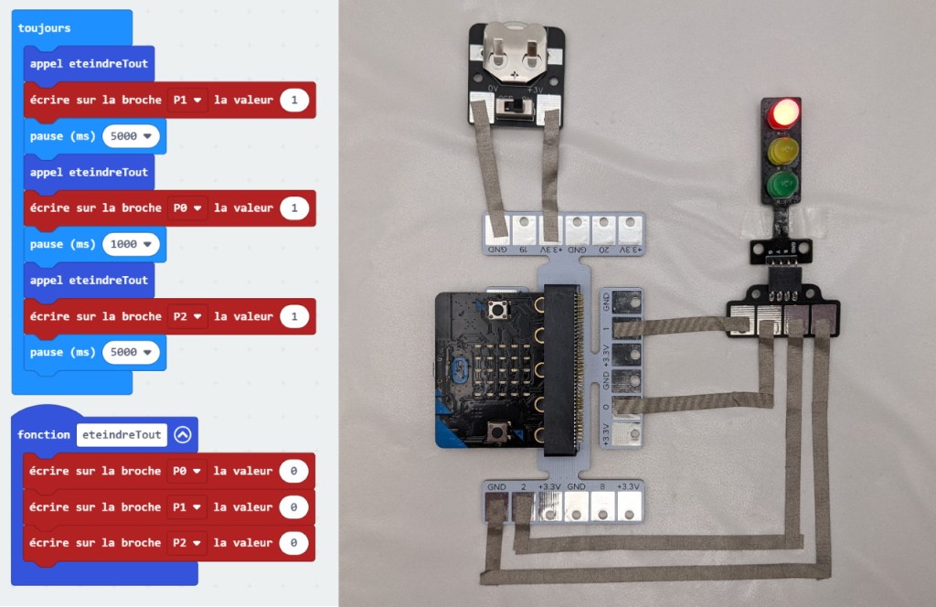 Feu tricolore avec le micro:bit et les modules MakeOn