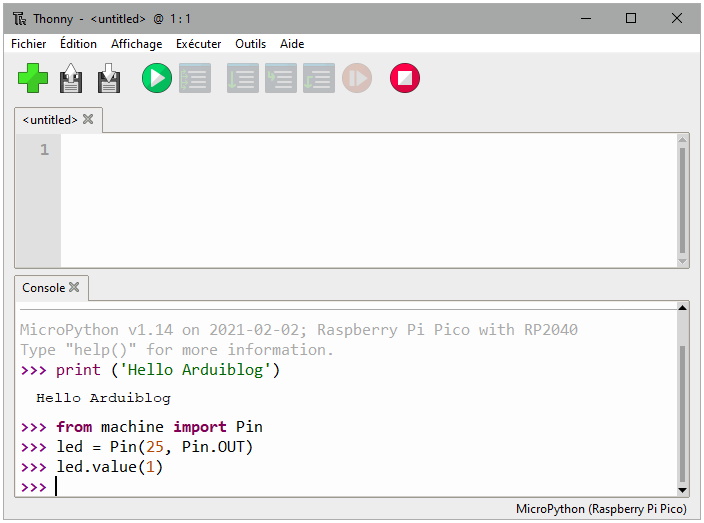 Contrôle de la LED interne avec Thonny