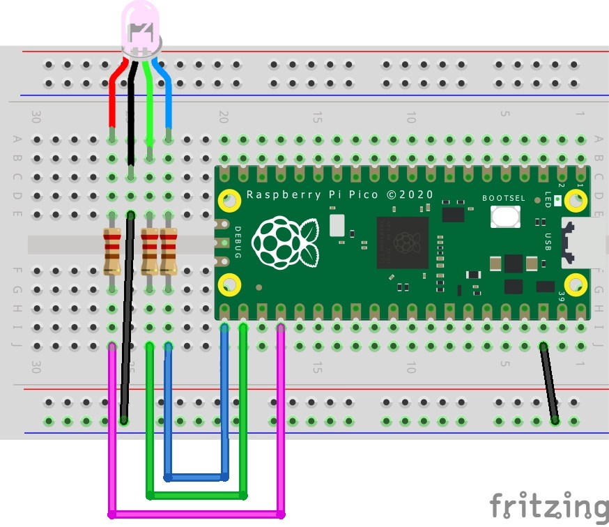 Branchement de la LED RGB au Raspberry Pico