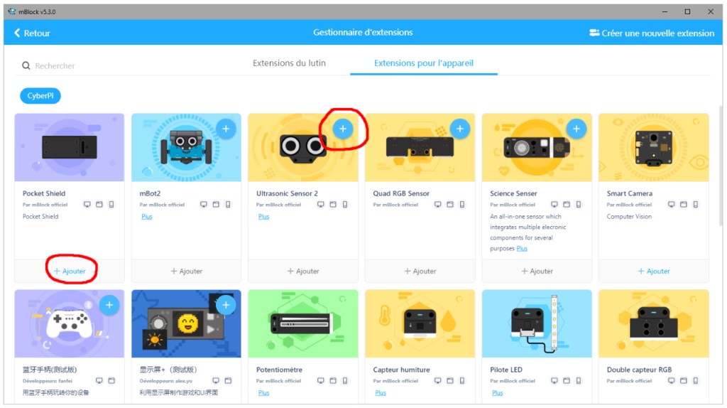 Choix des extensions 