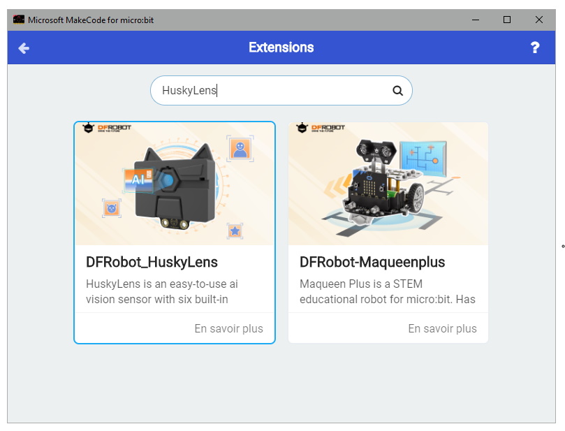 Bibliothèque HuskyLens de MakeCode