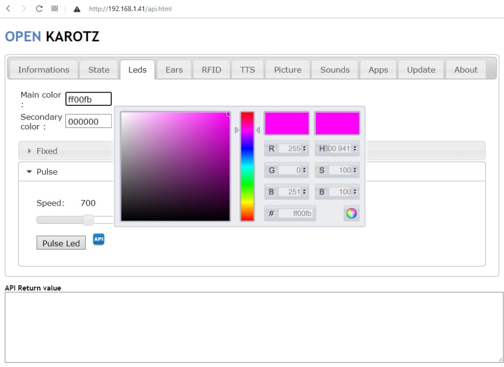 Contrôle de la LED RGB avec OpenKarotz