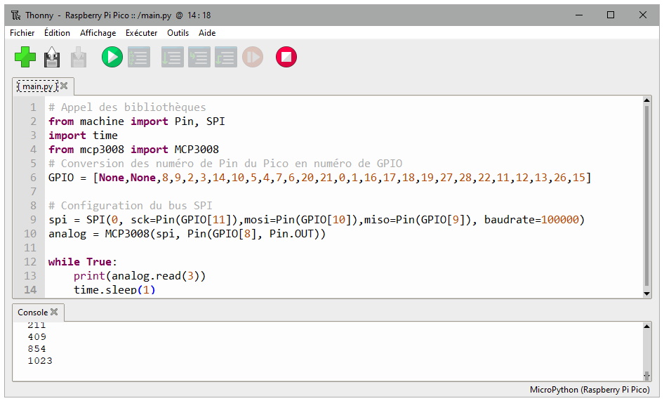Affichage de la valeur du potentiomètre sur la console
