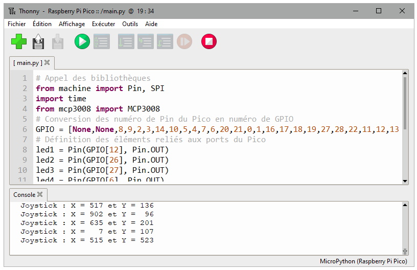 Affichage de la position du joystick sur la console