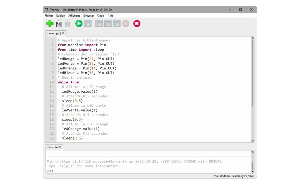 utilisation de la PYBStick RP2040 avec une breadboard