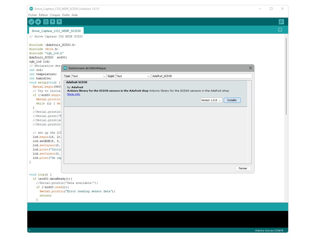 Installation de la bibliothèque "Adafruit_SCD30"