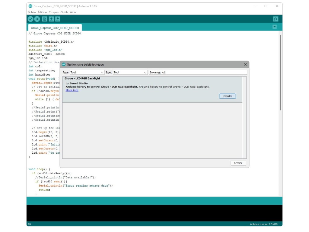 Installation de la bibliothèque "Grove rgb lcd"