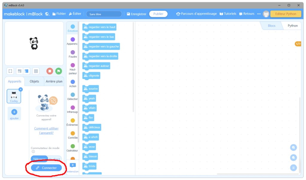 Connexion du robot Codey à l'ordinateur (avec mBock)