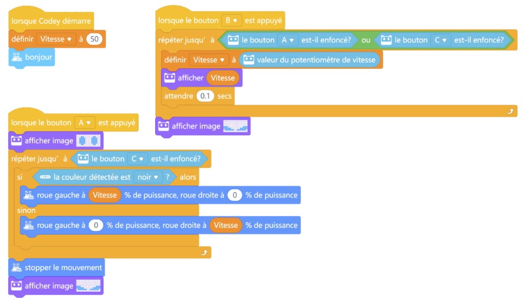 Exemple de code de suivi de ligne avec le robot Codey Rocky