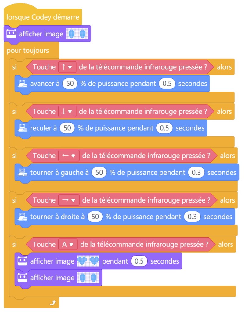 Pilotage du robot Codey avec la télécommande infrarouge du robot mBot