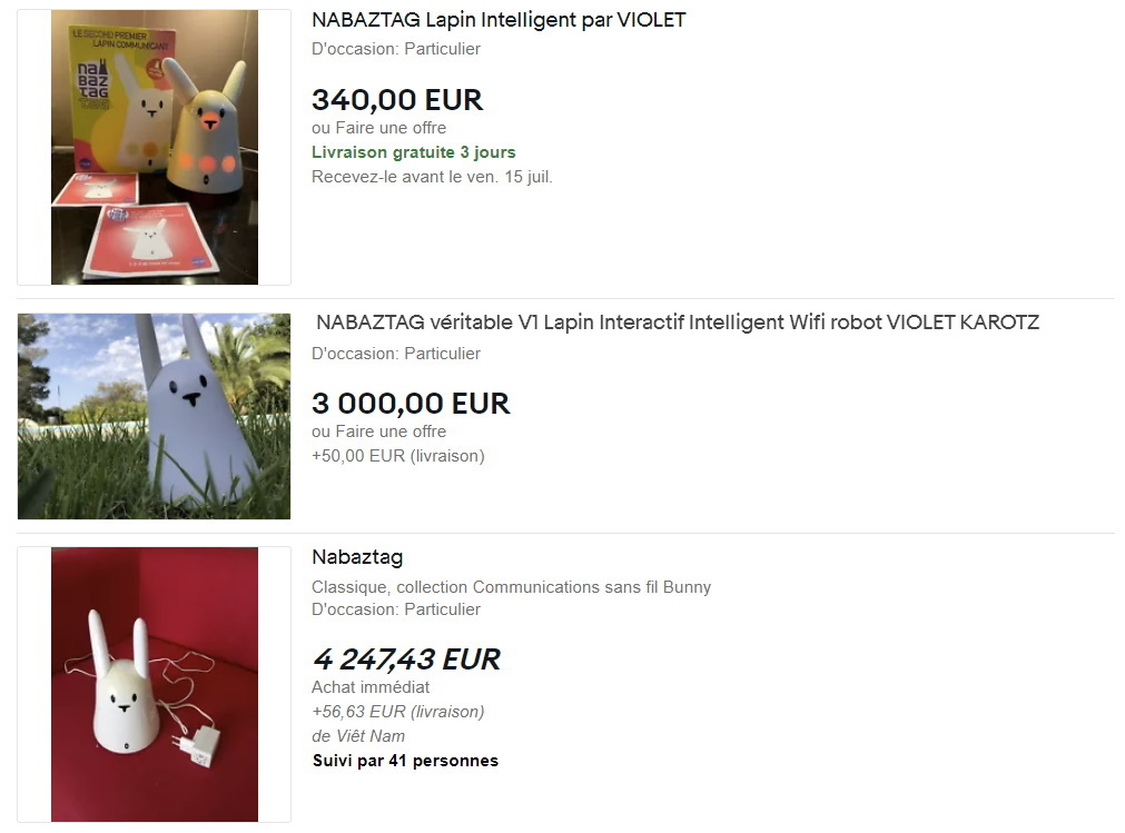 Vente de Nabaztag dur Ebay