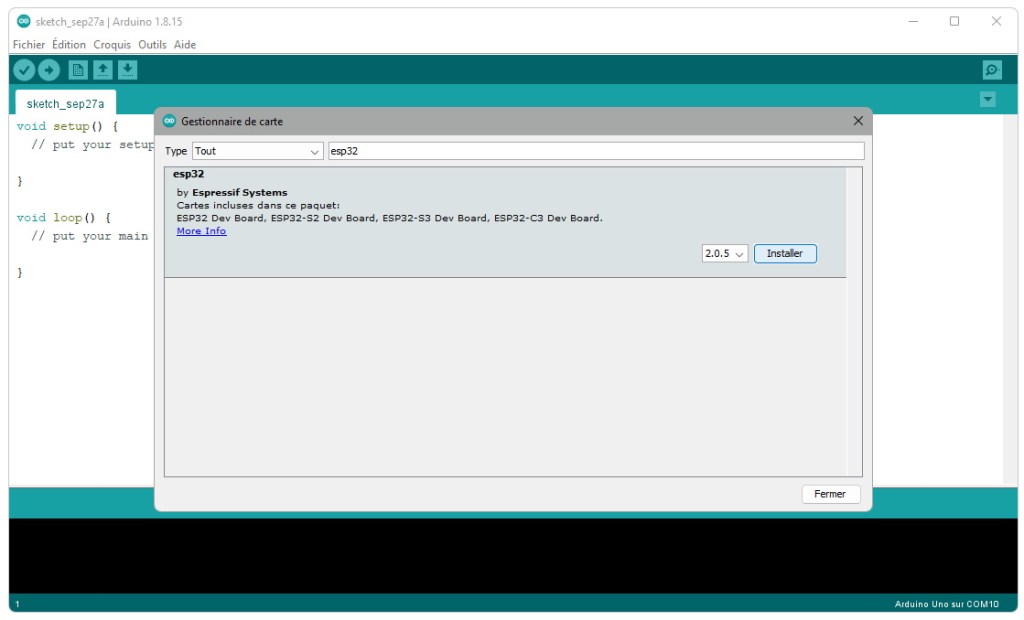 Installations des cartes ESP32 dans l'IDE Arduino