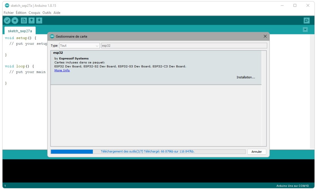 Téléchargement des cartes ESP32 dans l'IDE Arduino