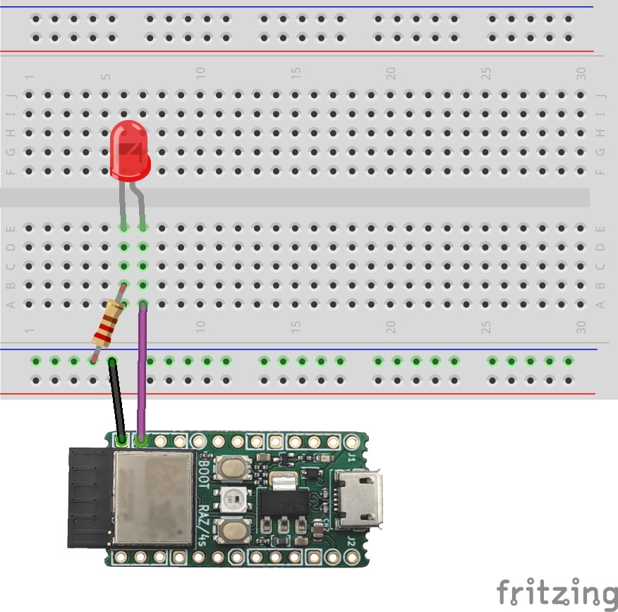Branchement d'une LED au GPIO 6 de la PYBStick ESP32