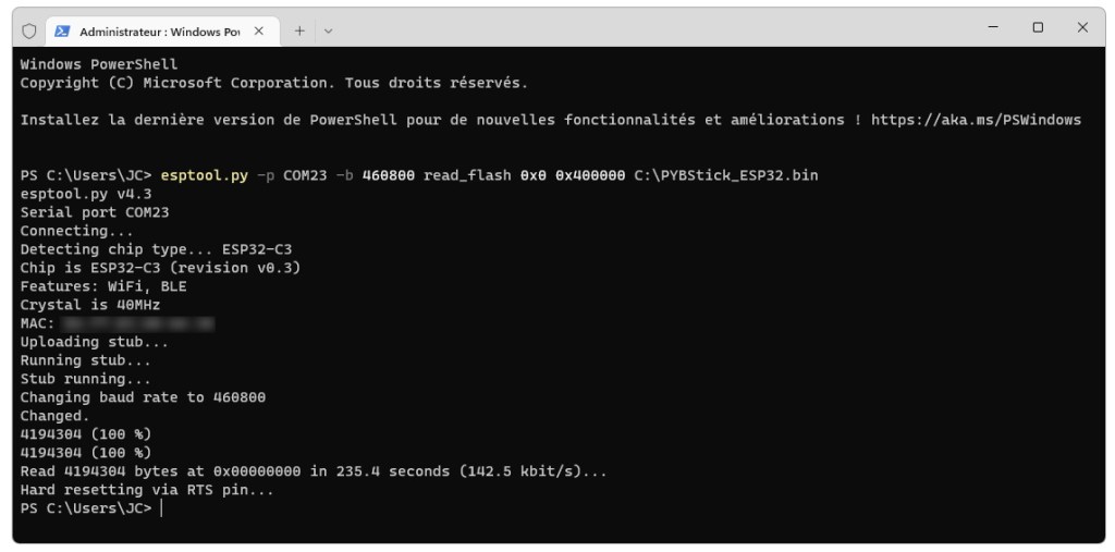 Sauvegarde du firmware de la PYBStick ESP32