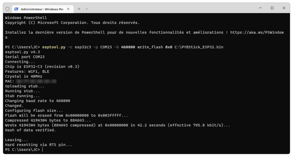 Restauration du firmware de la PYBStick ESP32