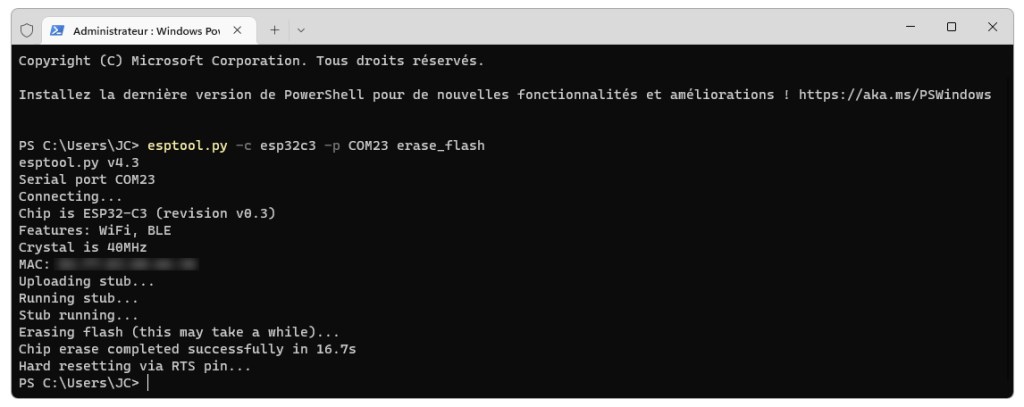 Effacement de la mémoire de la PYBStick ESP32