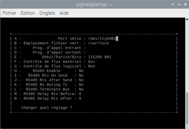 Indiquez le nom du port série