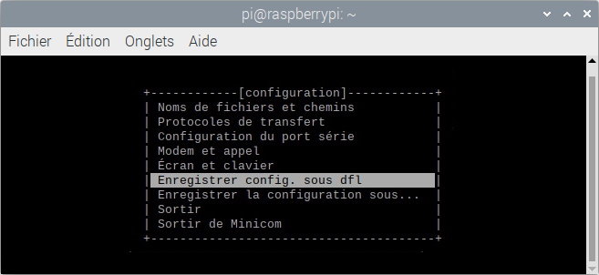 Enregistrement de la nouvelle configuration