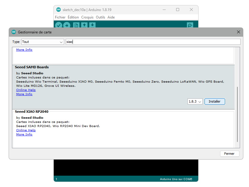 Installation des cartes  Seeed SAMD Boards