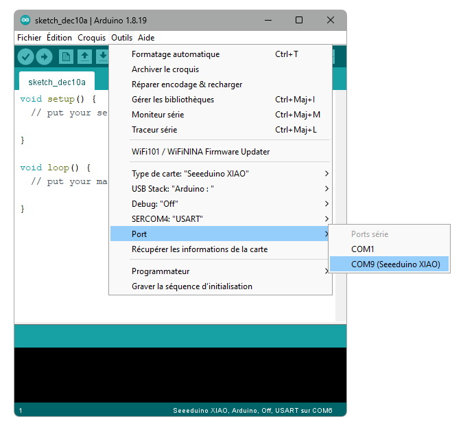Sélection du port COM